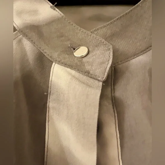 Calvin Klein Silky Top with Sheer Sleeves, Ruffles, Metal Buttons - so elegant! - Picture 6 of 8